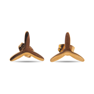 Gold Three-Bladed Propeller Stud Earrings