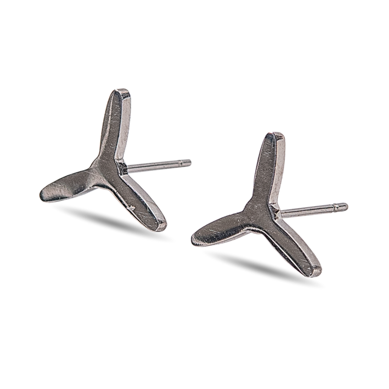 Silver Three-Bladed Propeller Stud Earrings