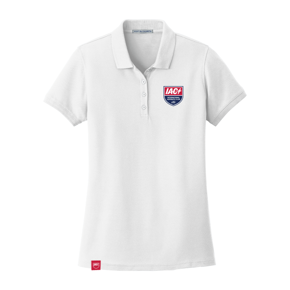 IAC Women's White Golf Shirt with 3 Color Shield Logo Shop EAA
