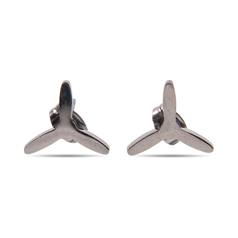 Silver Three-Bladed Propeller Stud Earrings