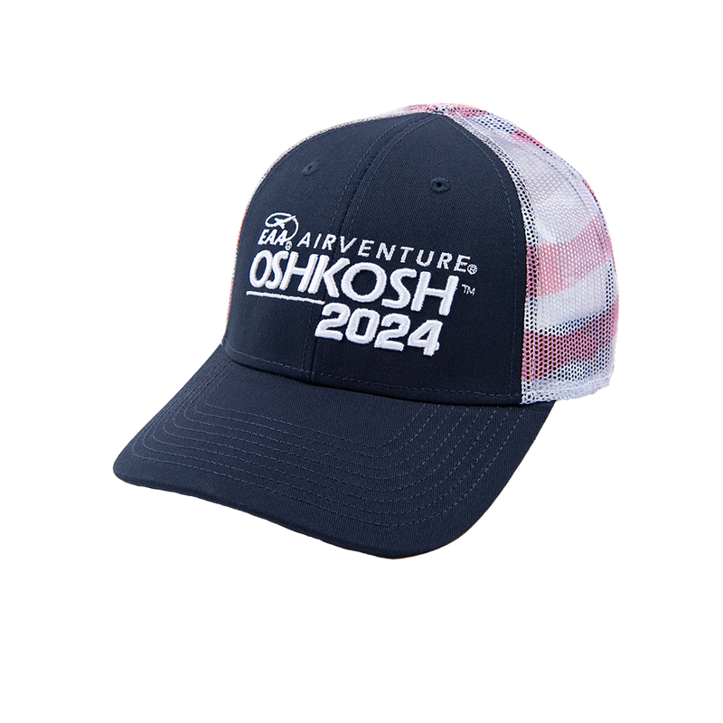 EAA AirVenture Oshkosh 2024 Hat, Navy and Red Stripes