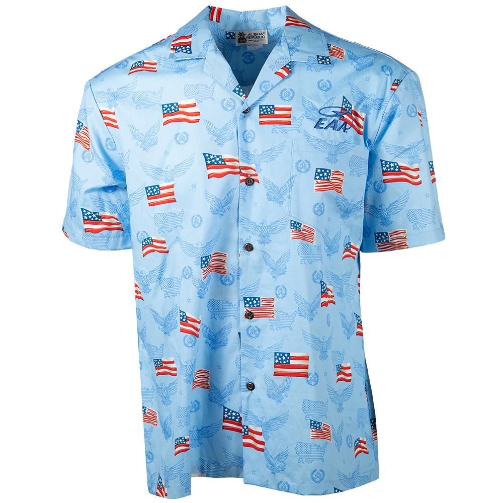 Men's Patriotic Hawaiian Shirt - American Flag Eagle Summer Beach Button Down