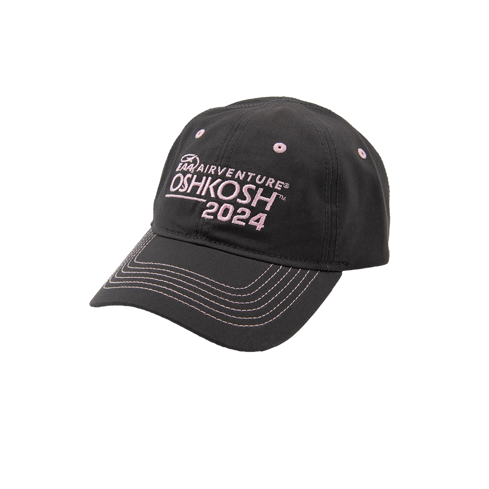 EAA AirVenture Oshkosh 2024 Hat, Charcoal and Pink Shop EAA Merchandise