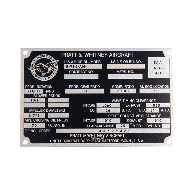 Pratt & Whitney R-985-AN Data Plate