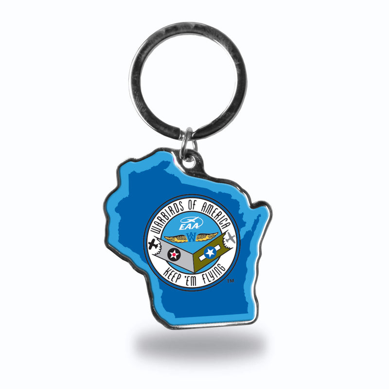 Keychain Wisconsin Shaped Warbirds Round Logo-WB