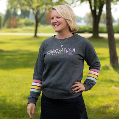 EAA Ladies' Oshkosh Fly-In Crew Striped Sleeve Sweatshirt