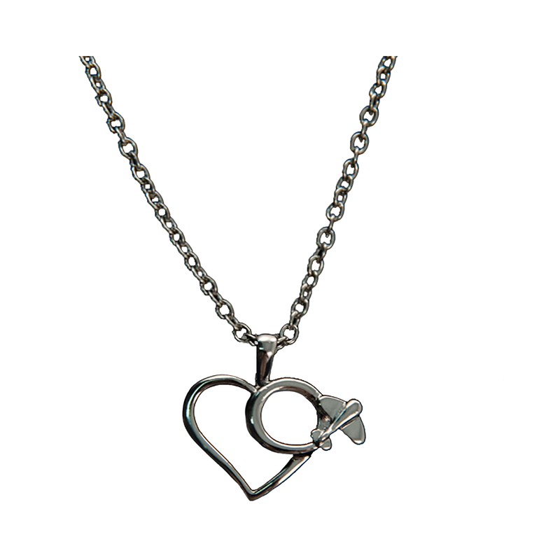 Airplane Heart Silver Tone Necklace