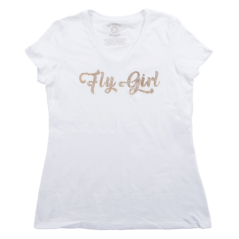 Vintage Aircraft Association Ladies White Flygirl "Bling" T-Shirt