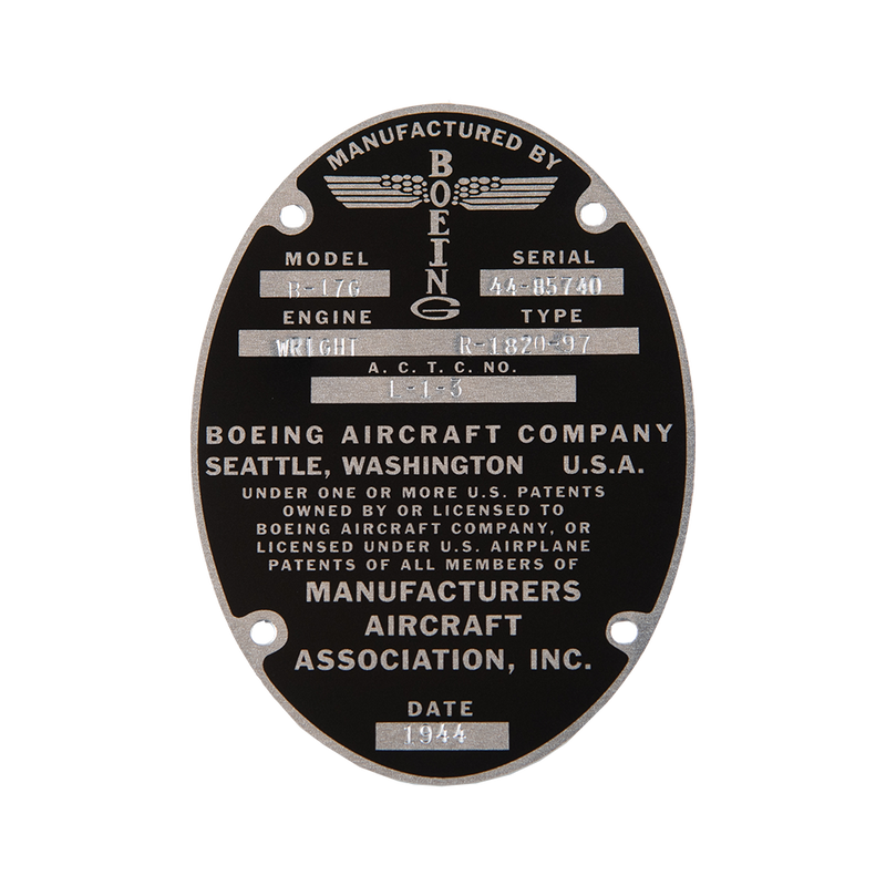 B-17 Aluminum Overcast Data Plate