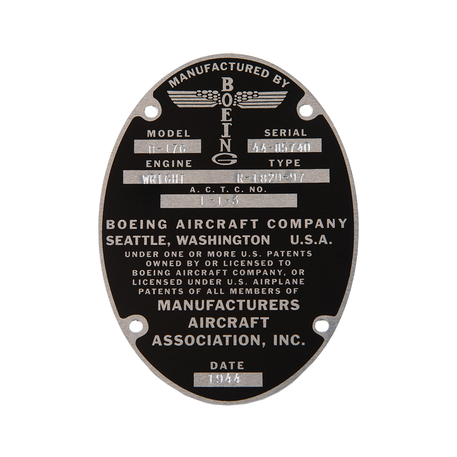 B-17 Aluminum Overcast Data Plate – Shop EAA Merchandise