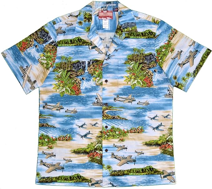 EAA Hawaiian Airplane Shirt, Blue