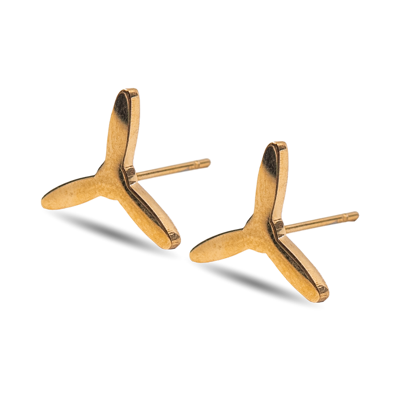 Gold Three-Bladed Propeller Stud Earrings