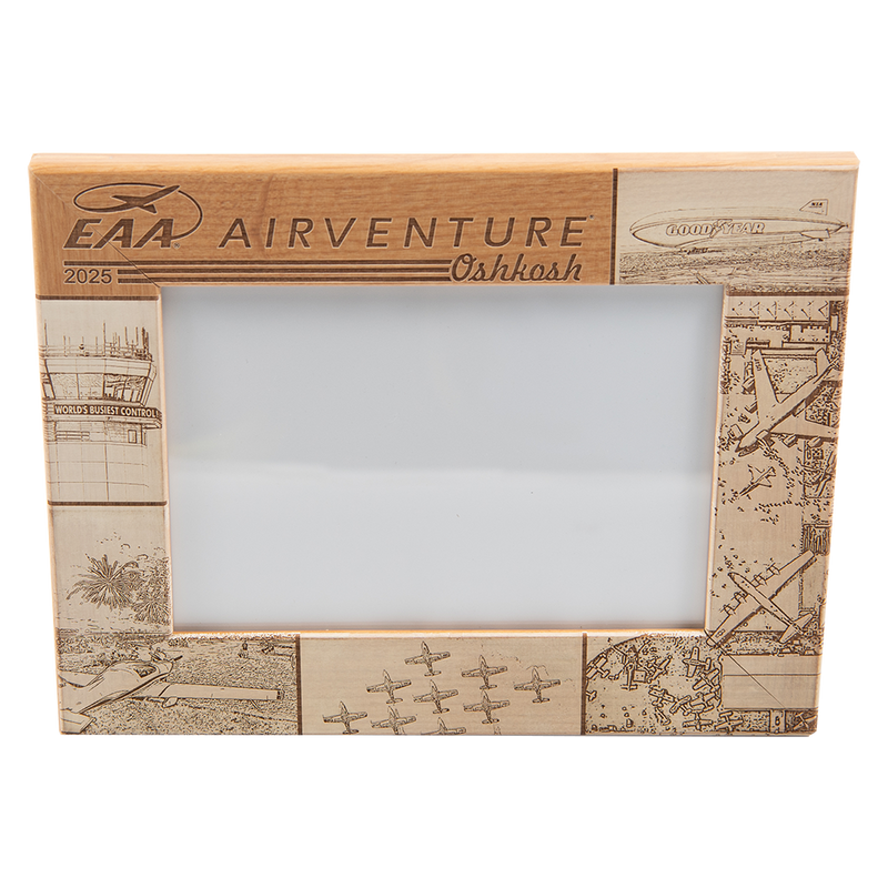 EAA AirVenture Oshkosh 2025 Engraved Wood Picture Frame, 4x6