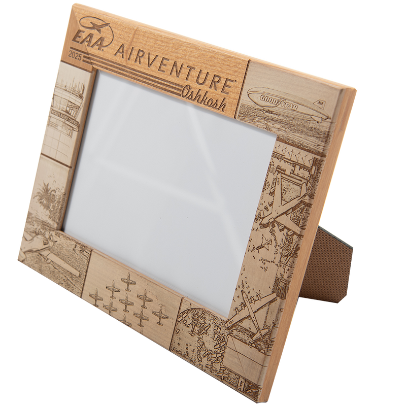EAA AirVenture Oshkosh 2025 Engraved Wood Picture Frame, 4x6