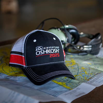 EAA AirVenture Oshkosh 2025 Trucker Cap, Black & Red