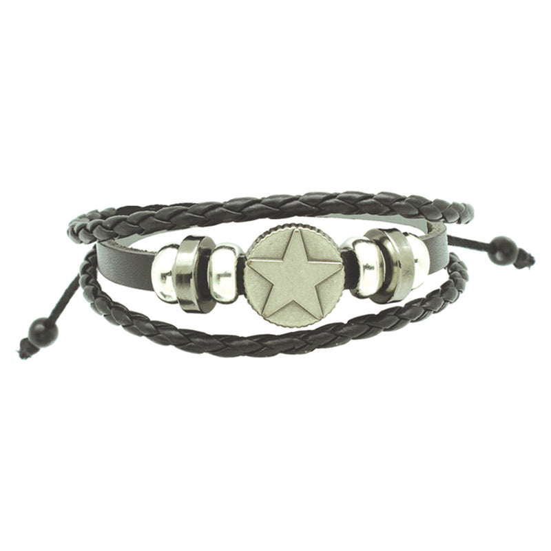 Triple-Row Beaded Leather Bracelet