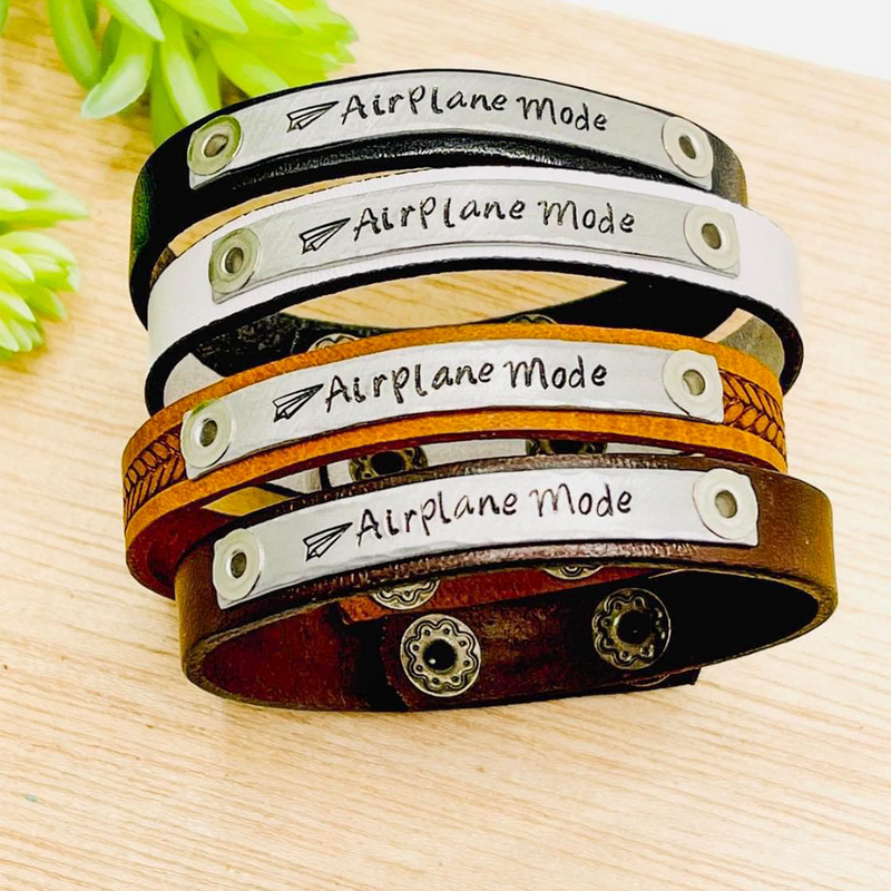 Bracelet Airplane Mode Leather Stamped - Asst Colors