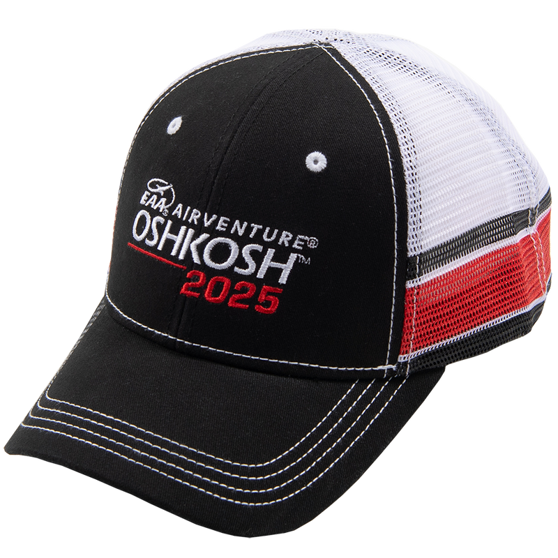 EAA AirVenture Oshkosh 2025 Trucker Cap, Black & Red