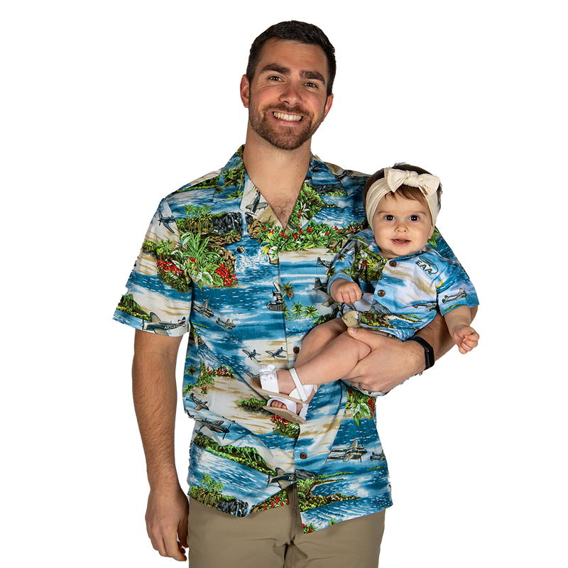 EAA Baby Warbird WWII Cotton Hawaiian Set, Blue