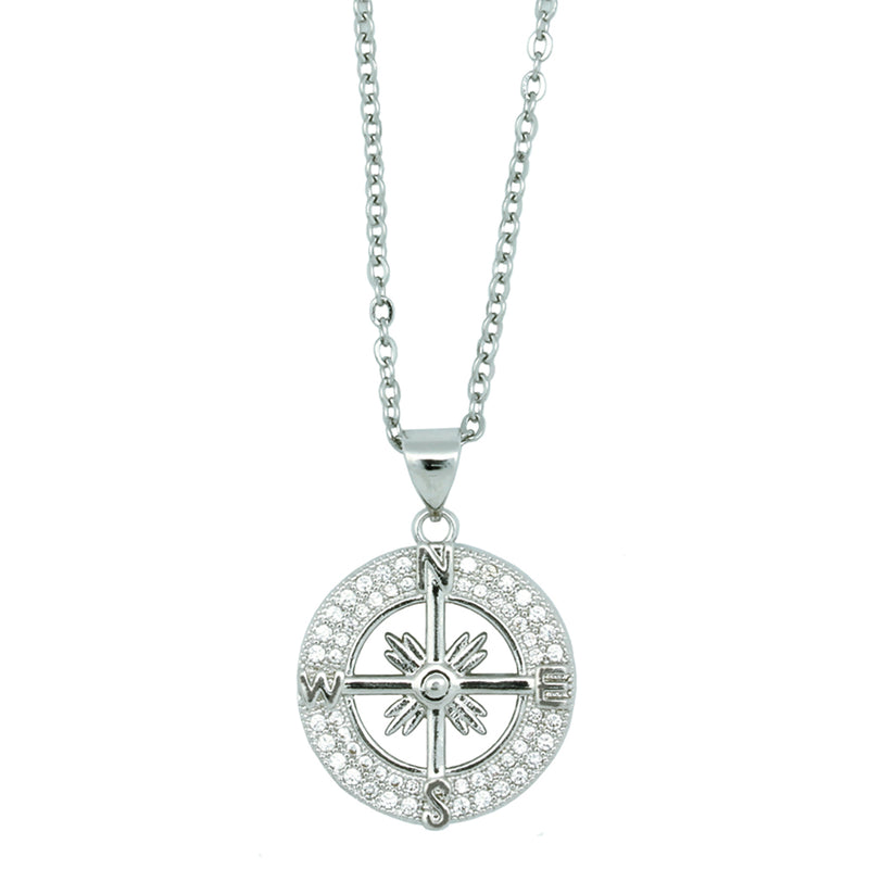 Necklace Silver Crystal Compass