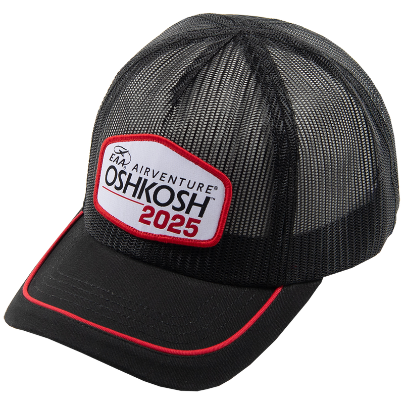 EAA AirVenture Oshkosh 2025 Mesh Trucker Cap, Black