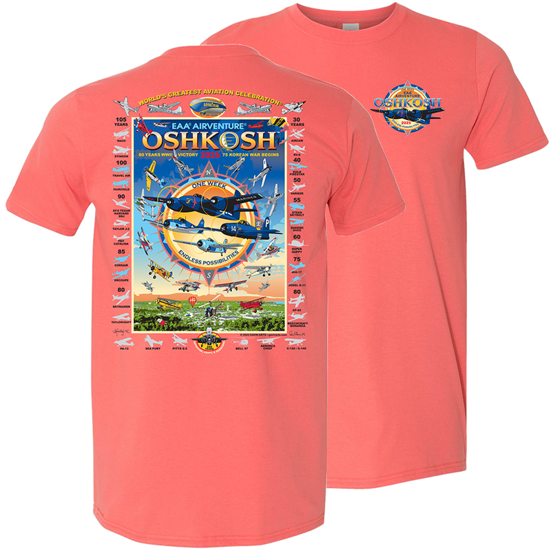EAA AirVenture Oshkosh 2025 Event T-Shirt, Coral