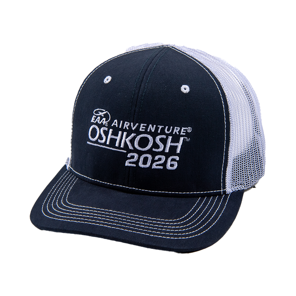 VALLAD LOGO MESH CAP BLK/WHT　2026 EAA AirVenture 2026 Navy Mesh Cap – Shop EAA Merchandise