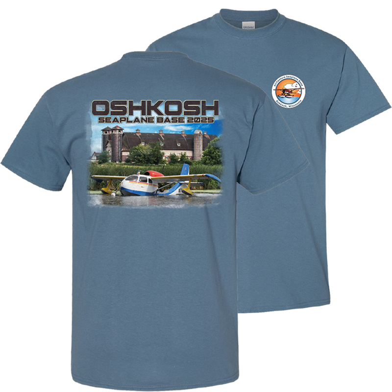 EAA Seaplane Base Barn T-Shirt, Blue