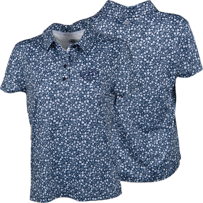EAA Lifetime Member Ladies' Navy and White Floral Polo
