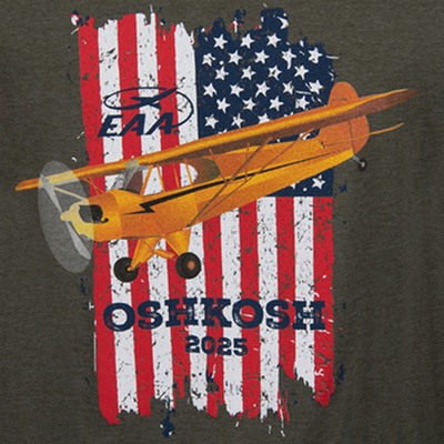 EAA AirVenture Oshkosh 2025 Vintage Cub and Flag T-shirt