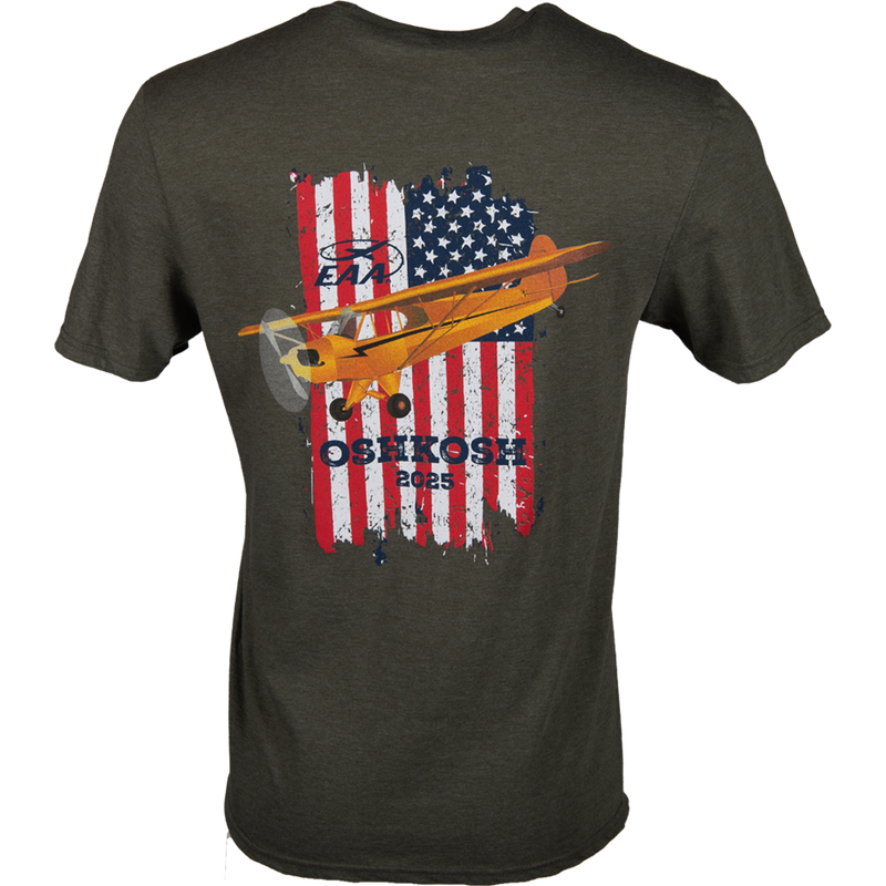 EAA AirVenture Oshkosh 2025 Vintage Cub and Flag T-shirt