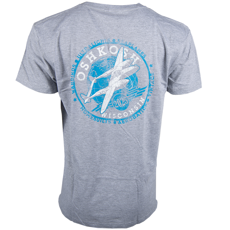 EAA AirVenture Oshkosh 2025 Aviation Globe T-Shirt, Grey