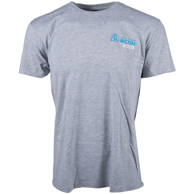 EAA AirVenture Oshkosh 2025 Aviation Globe T-Shirt, Grey