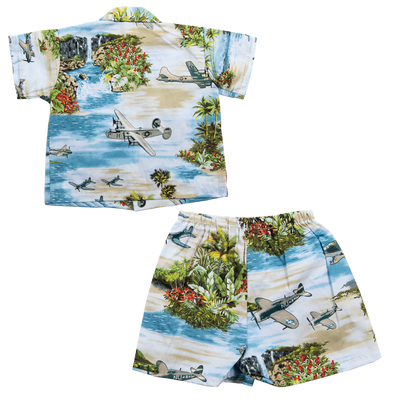 EAA Baby Warbird WWII Cotton Hawaiian Set, Blue