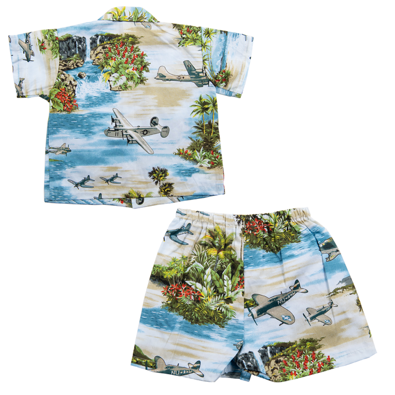 EAA Baby Warbird WWII Cotton Hawaiian Set, Blue