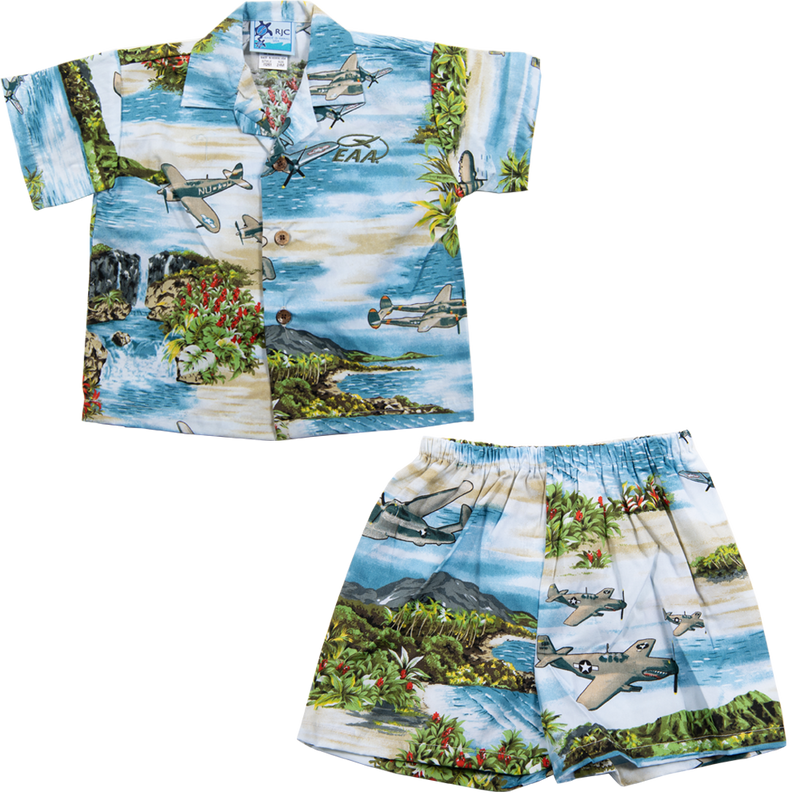 EAA Baby Warbird WWII Cotton Hawaiian Set, Blue