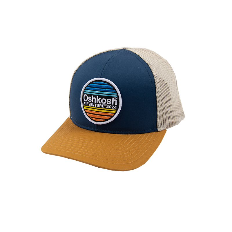 EAA Oshkosh AirVenture 2024 Round Patch Hat, Navy and Gold