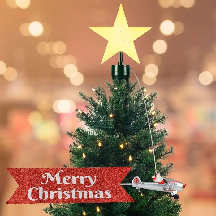Tree Topper Merry Christmas Santa Biplane