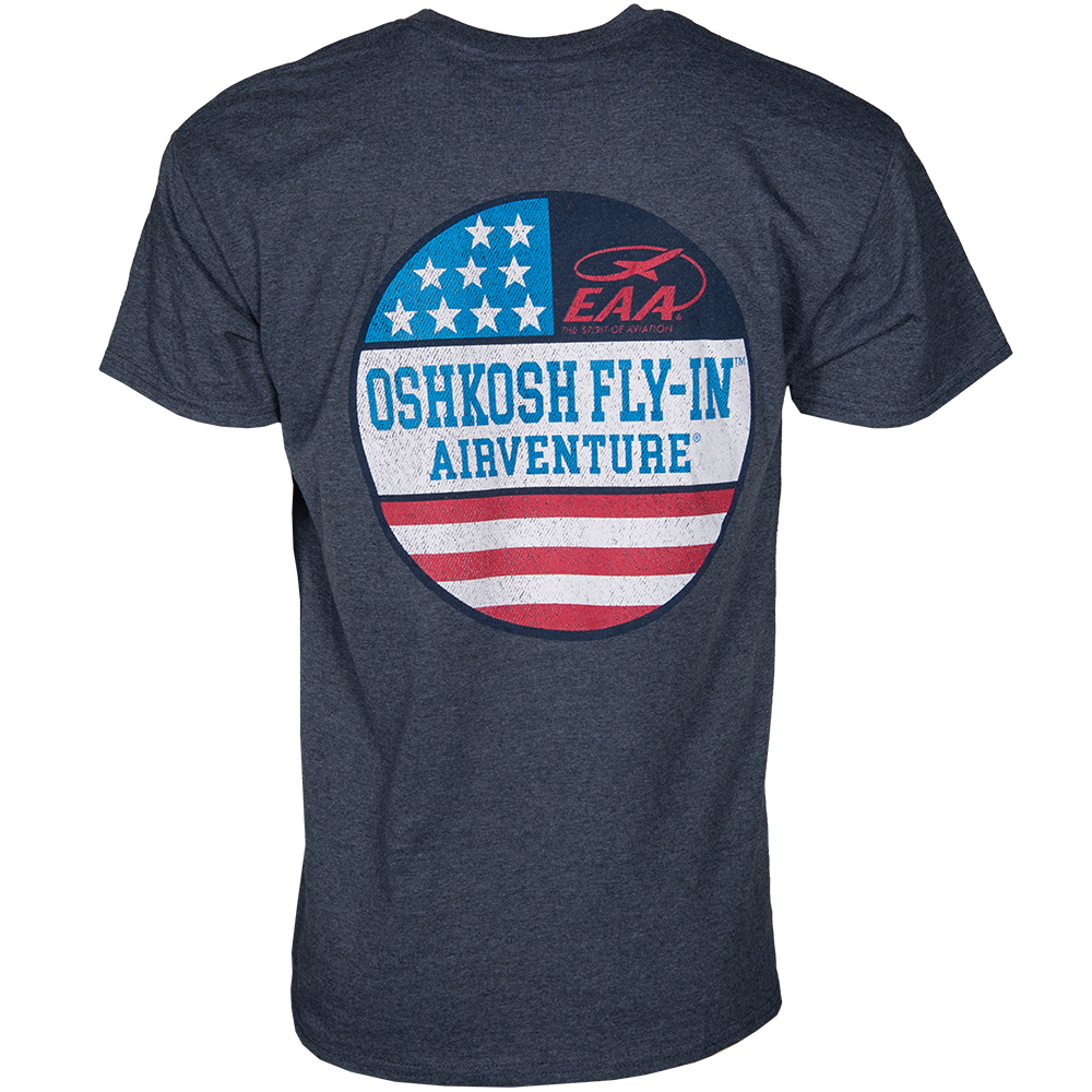 EAA Oshkosh FlyIn USA Flag TShirt, Grey Shop EAA Merchandise