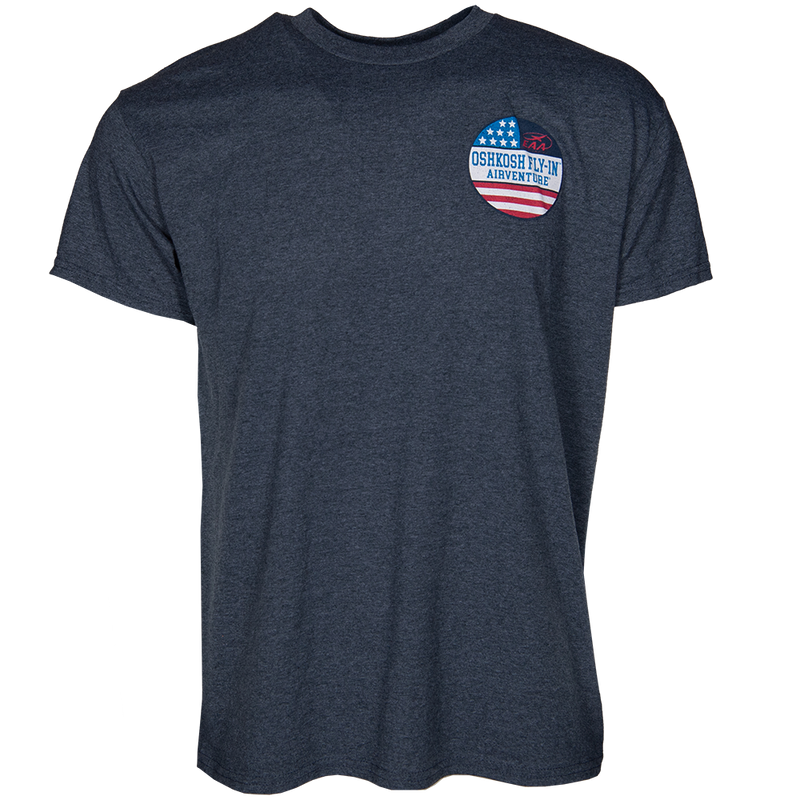 EAA Oshkosh Fly-In USA Flag T-Shirt, Grey