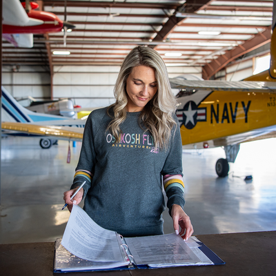 EAA Ladies' Oshkosh Fly-In Crew Striped Sleeve Sweatshirt