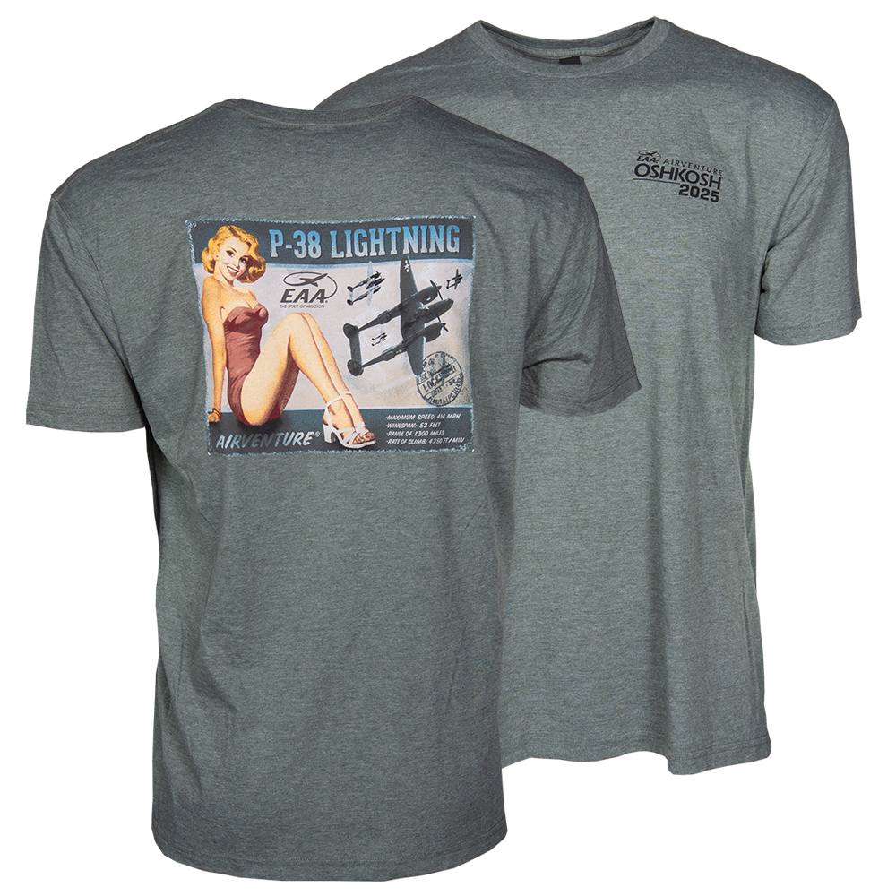 EAA AirVenture Oshkosh 2025 P38 Lightning TShirt Shop EAA Merchandise