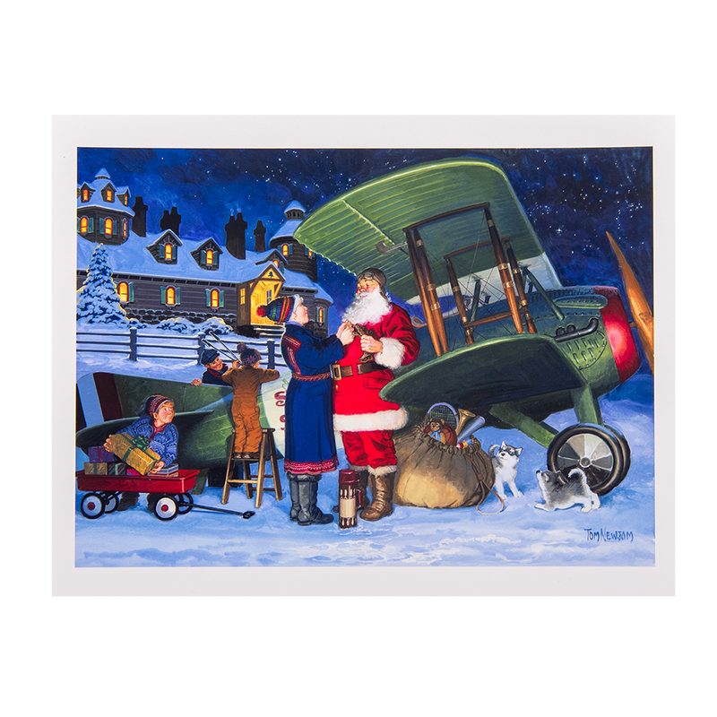Aviator Santa Prepares for Christmas Eve Flight Print by Tom Newsom