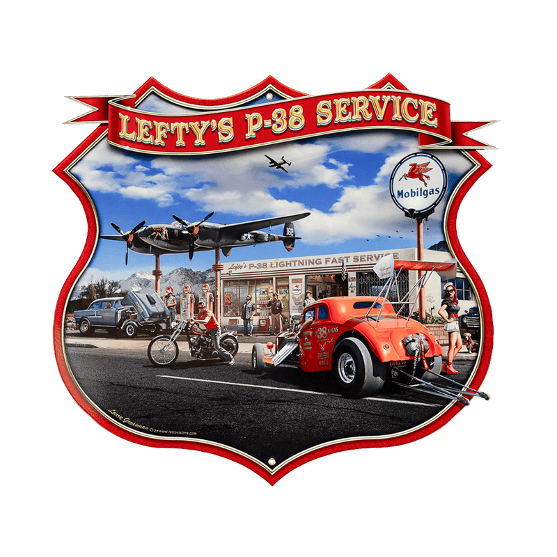 Sign Leftys P-38 Service-WB LGC444