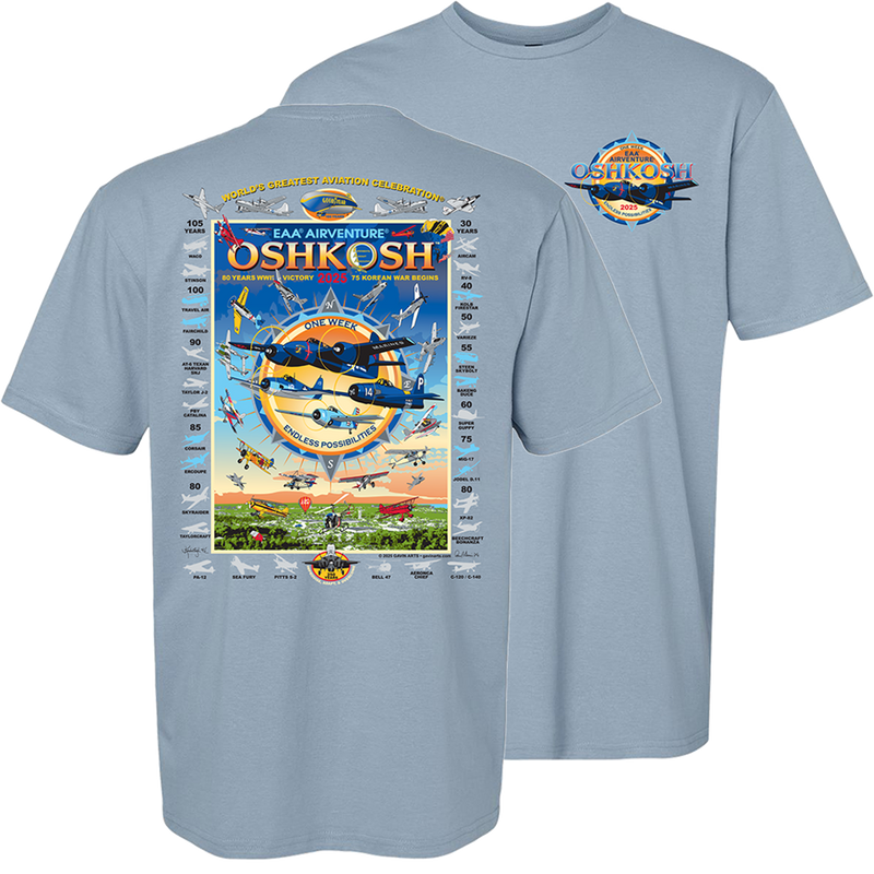 EAA AirVenture Oshkosh 2025 Event T-Shirt, Blue