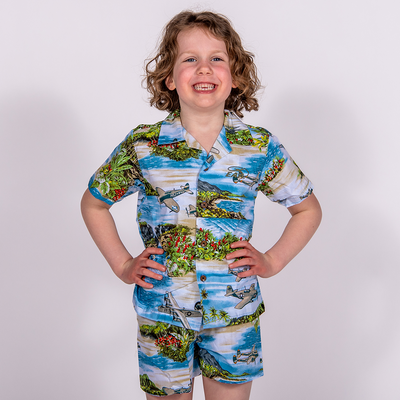 EAA Youth Warbird WWII Cotton Hawaiian Set, Blue
