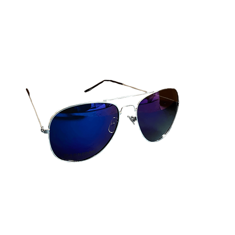 Sunglasses Aviator Silver with Blue Lenses - WB