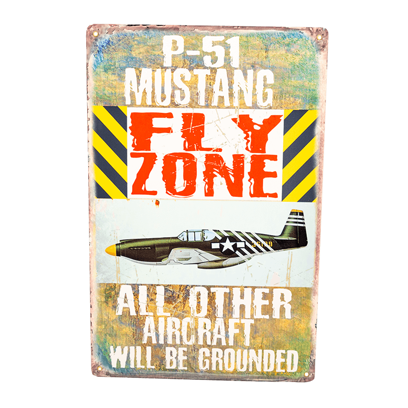 Sign P-51 Mustang Fly Zone-WB PH043