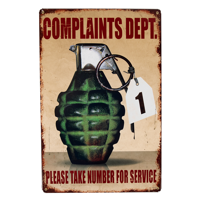 Complaints Dept Metal Sign