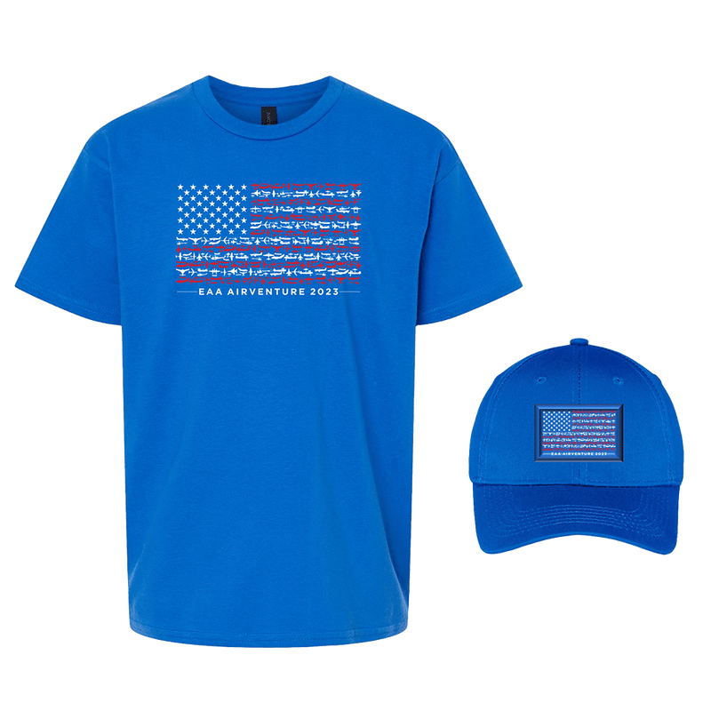 EAA AirVenture American Flag Youth Hat and T-Shirt